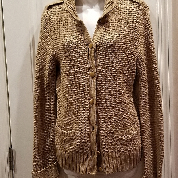 Talbots Tan Khaki Cardigan Sweater Sz S/M - Picture 2 of 9